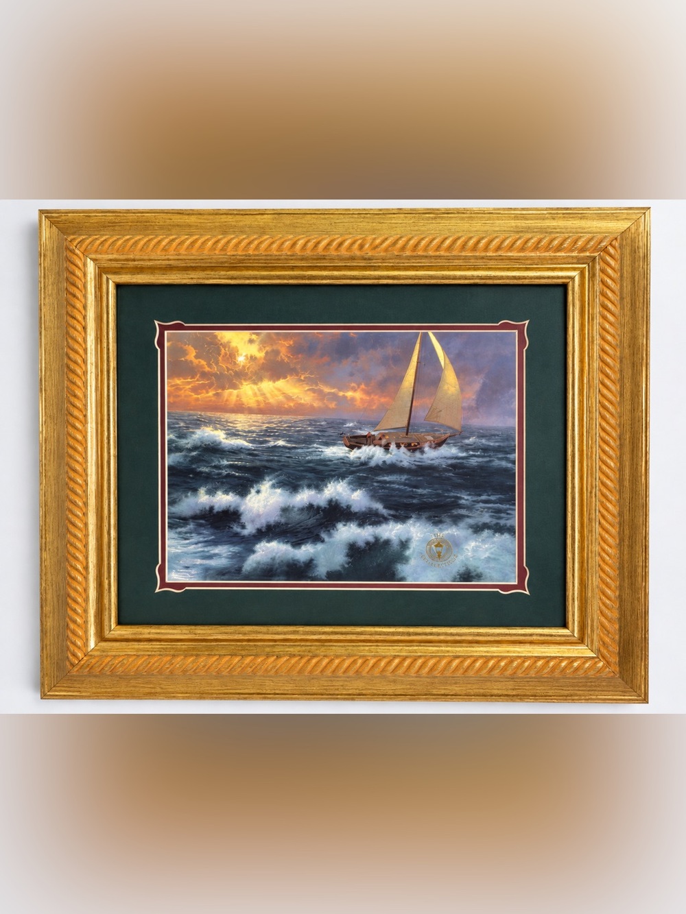 Thomas Kinkade July 2003 Calendar Sailboat Seascape Framed Wall Art Gold Frame